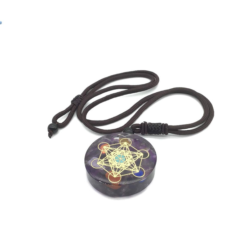 [Australia] - EDEN'S CALL Healing 7 Chakra Metatron's Cube Orgonite Crystal Stone Pendant Necklace for Men and Women 26.38" Adjustable Energy Generator Necklace amethyst crystal stone 