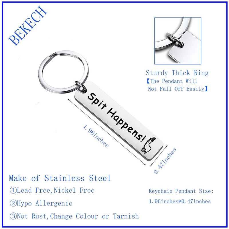 [Australia] - BEKECH Spit Happens Alpaca Keychain Funny Llama Jewelry Alpaca Themed Stainless Steel Keychain Cute Llama Gifts Mama Llama Gift for Alpaca Lovers Animal Jewelry Gift for Friends silver 