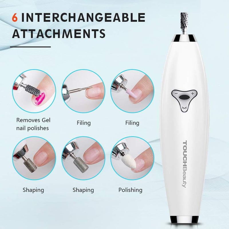 [Australia] - TOUCHBeauty Electric Nail File Drill Rechargeable 6in1 Manicure Pedicure set for Natural Acrylic Nails Long Press 5s Turn on, ±360° Dual-ways Rotation Travel Set 1733 