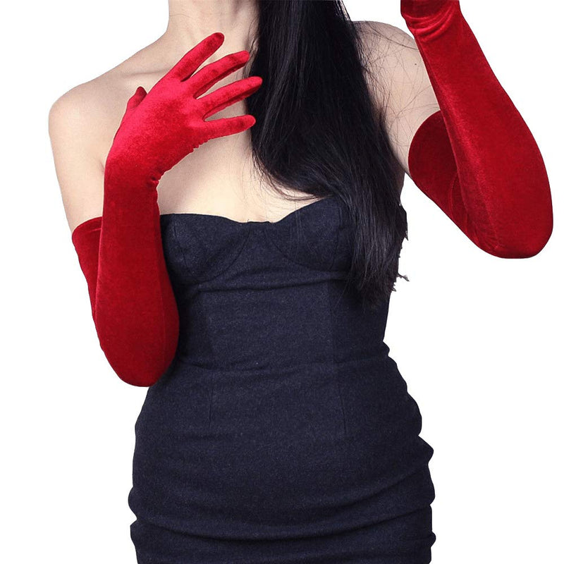 [Australia] - DooWay Women Long Velvet Gloves Opera Length Costume Evening Banquet Stretch 24 inches Adult Size Red 60cm 