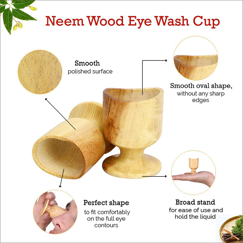 [Australia] - Neem Wood Eye Wash Cups - Ayurvedic Healing with Effective Eye Rinse Cleansing - Organic and Comfortable (Set of 2) Set of 2 
