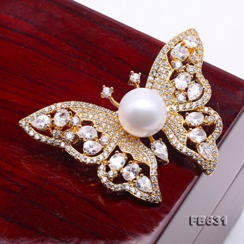 [Australia] - JYX Fine Butterfly-Style White Freshwater Pearl Brooches Pins Golden-Tone 