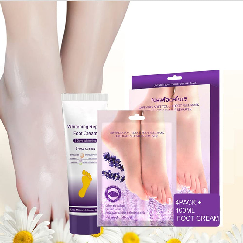 [Australia] - Foot Peel Mask , Baby Soft Skin Care Peeling Feet Exfoliating Socks, Spa Smooth Exfoliator Peel Off Calluses Dead Skin Callus Remover with Foot Cream for Men and Women-4 pack 100ml 