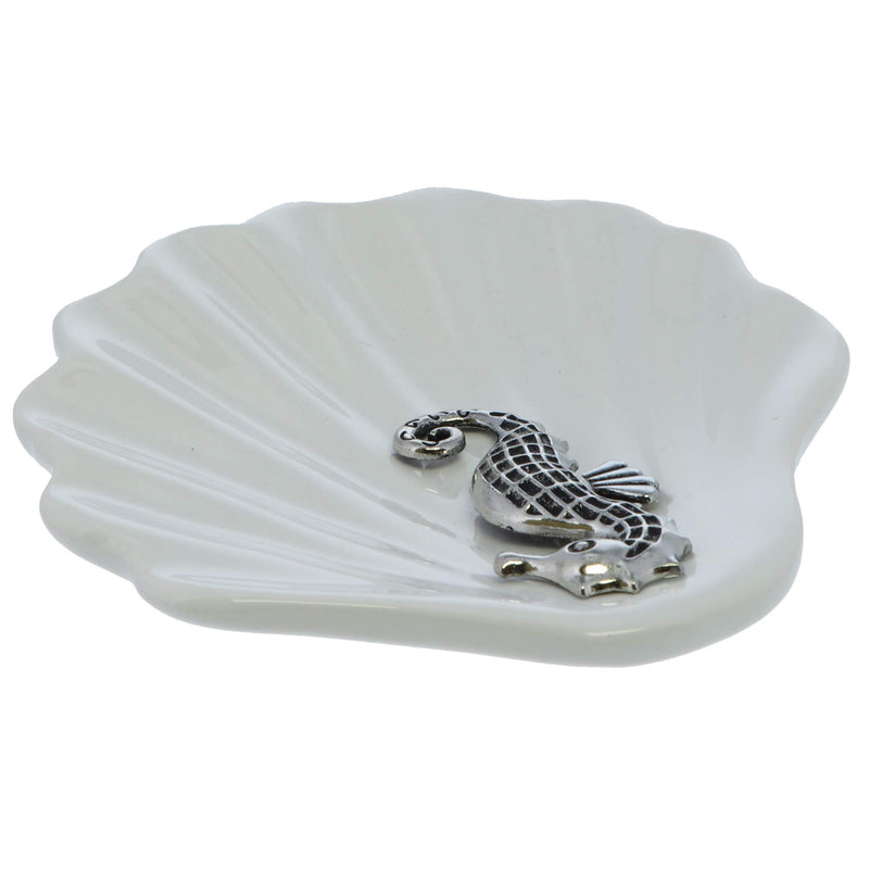 [Australia] - Li'Shay Ceramic Shell Jewelry Trinket Dish Organizer with Ocean Themed Metal Accent- Set of 2 (Sea Horse) Sea Horse 