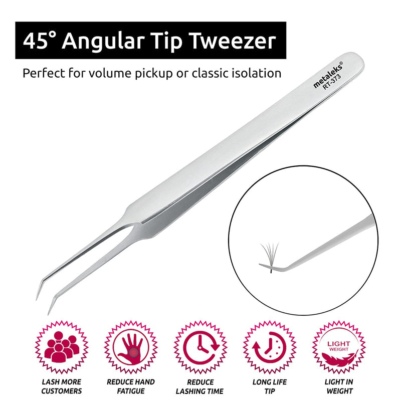 [Australia] - Metaleks 12cm Eyelash Extension Tweezers Surgical Steel Soft In Use Light In Weight Matt In Finish Pointed Straight Tip for Isolation - Sterilizable (45° Angular Tip 1) 45° Angular Tip 1 