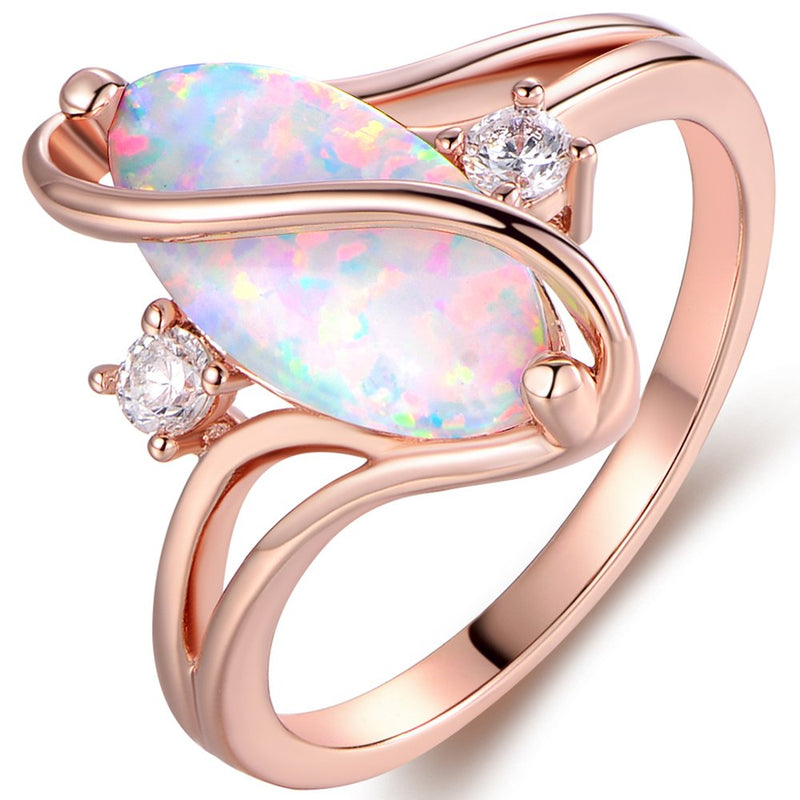[Australia] - Barzel Rose Gold & White Gold Plated Created Ruby, White Fire Opal & Cubic Zirconia Accents Ring Rose Gold Fire Opal 6 