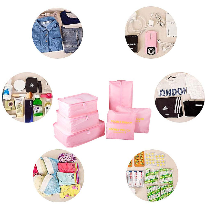 [Australia] - 7PCS Travel Packing Cubes for Suitcases, TOYESS Waterproof Nylon Luggage Organiser Storage Bags Value Set for Backpack, Pink 7pcs-pink 