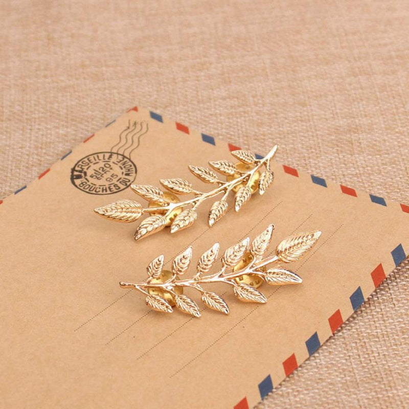 [Australia] - Gentlemen Suit Gold Brooches Simple Elegant 1 Pair Elegant Wheat Leaf Suit Clip Collar Pin Brooch Unisex 