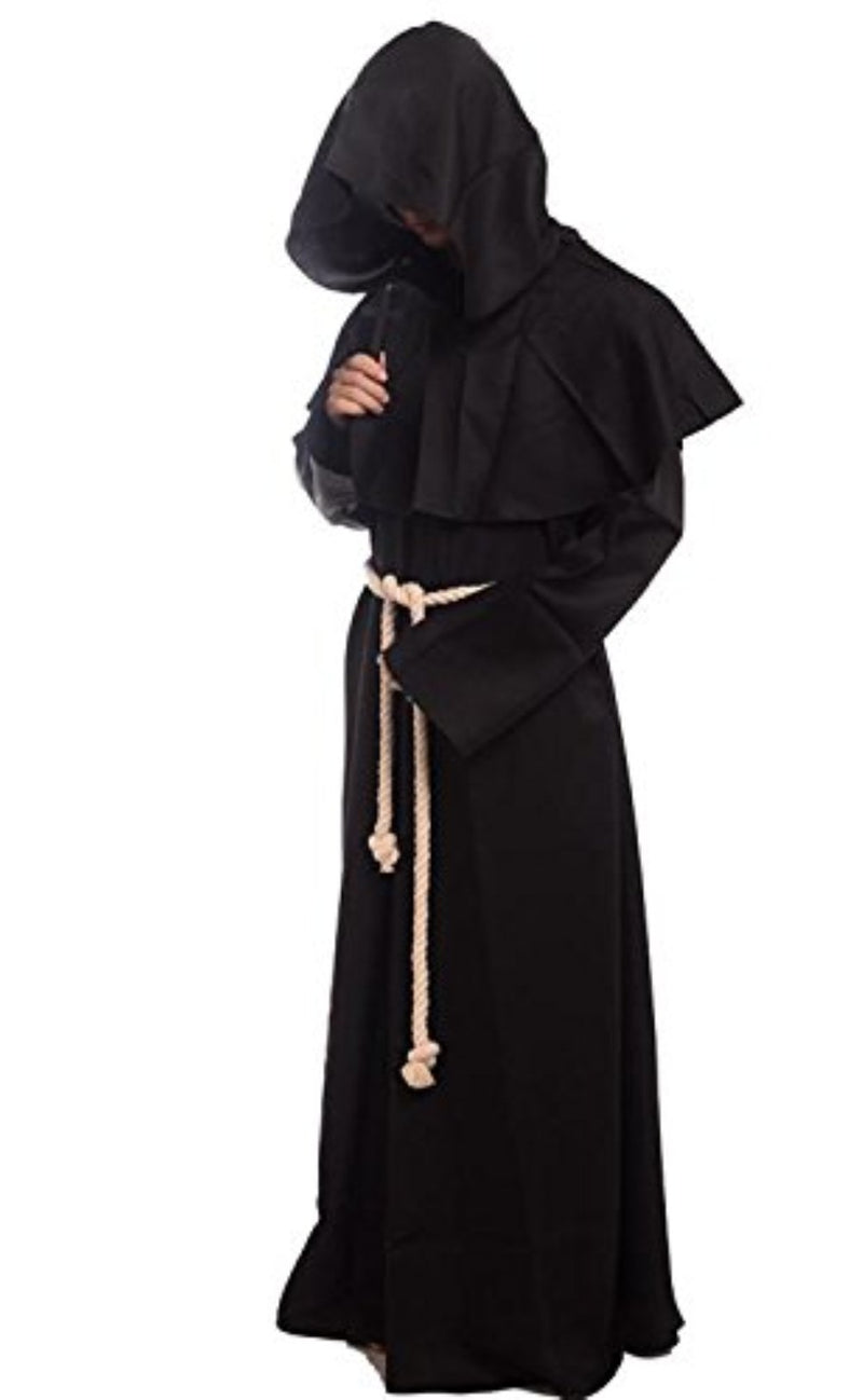 [Australia] - Friar Medieval Hooded Monk Renaissance Priest Robe Costume Cosplay Small Black 