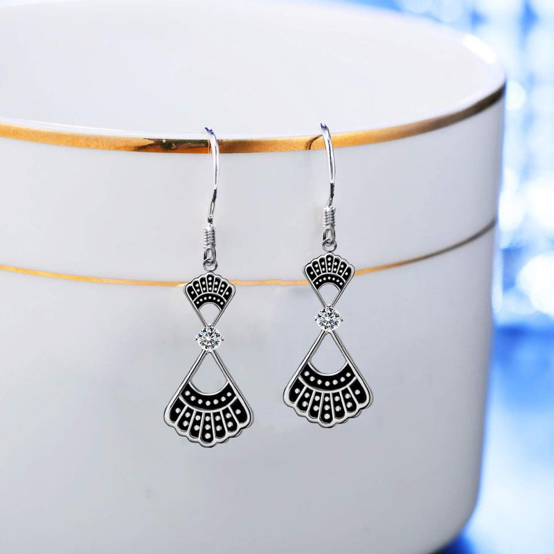 [Australia] - AOBOCO 925 Sterling Silver the Notorious RBG Dissent Collar Earrings Dangle Drop Jewelry Crystal from Austria Gifts for Mother Women Fan of Ruth Bader Ginsburg Sterling Silver Earrings 