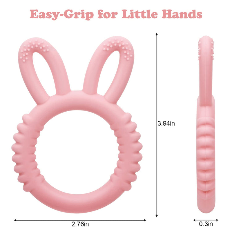[Australia] - MISSLILI Silicone Babies Teethers Baby Teething Toys for Soothe Massage Sore Gums for 3-12 Months Infants, BPA Free, Ring Shape Rabbit Ear Design (Pink) Pink 