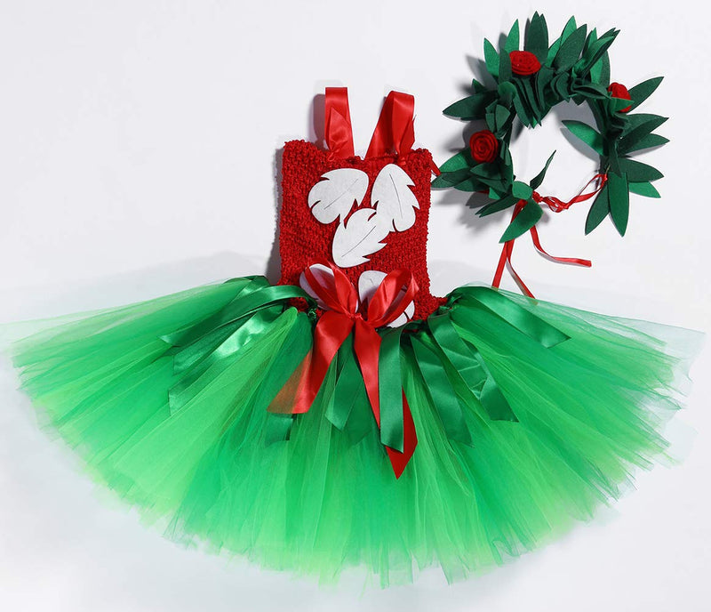 [Australia] - Tutu Dreams Hawaiian Cartoon Dress for Girls 1-12Y with Tropical Fern Leaf Headband Birthday Party Gifts Red 1-2T 