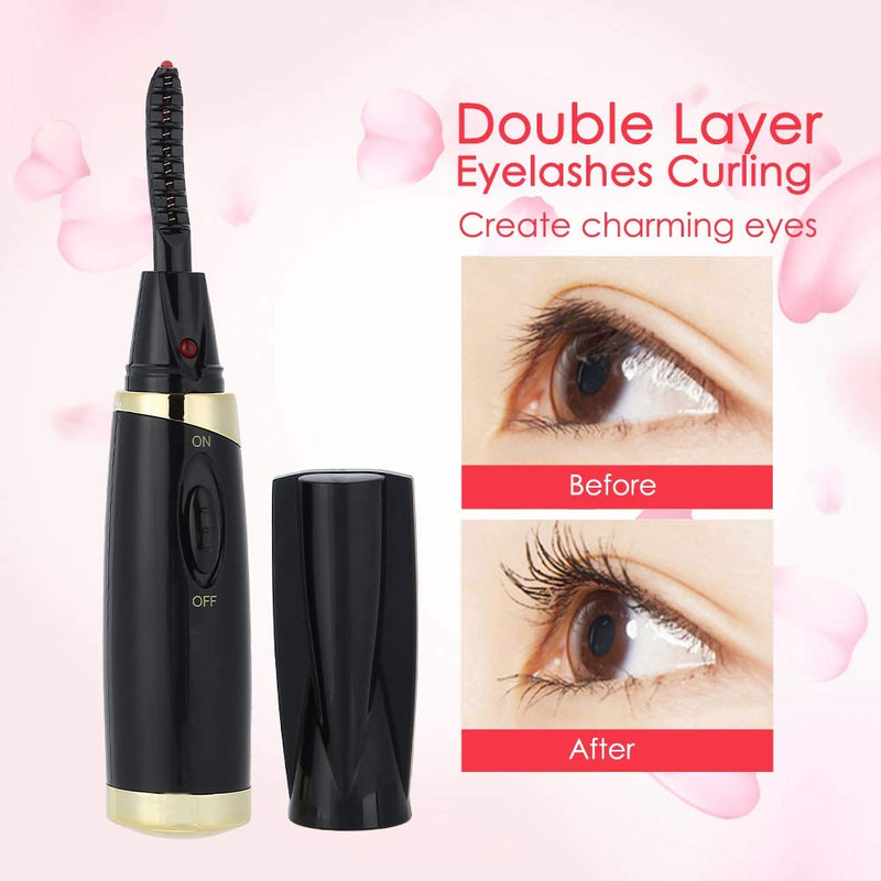 [Australia] - Heated Eyelash Curler, Mini Electric Eyelash Curlers Mascara Curling Mascara Curling Makeup Eye Lashes Brush Quick Heating Black 