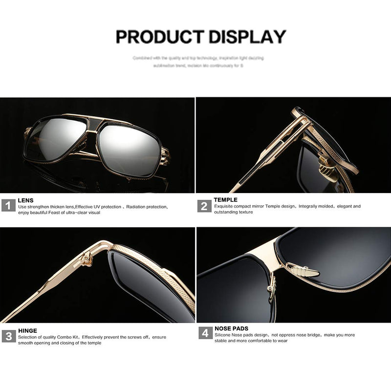 [Australia] - AEVOGUE Sunglasses For Men Goggle Alloy Big Frame Metal Punk Style Shield AE0336 2 Pack/Gold Frame Grey Lens+gold Frame Brown Lens 