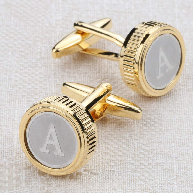 [Australia] - GWD Mens Cufflinks Tie clips set Set Shirt Classic Initials Alphabet A-Z Gift Box (Cufflinks Tie Clip Set) A 