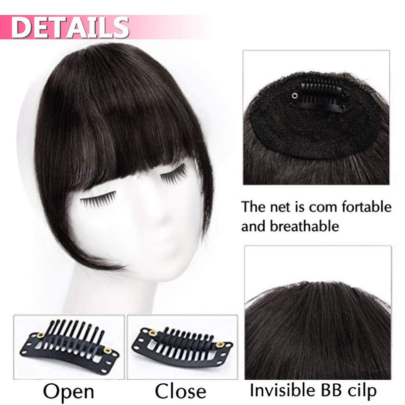 [Australia] - HMD Clip in Bangs 100% Human Hair Bangs Extensions for Women Clip on Fringe Bangs Real Hair Nice Natural Flat Neat Bangs with Gradual Temples One Piece Hairpiece for Party and Daily Wear (Brown Black) Curved Bangs Brown Black 