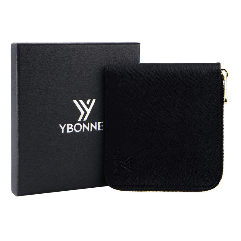 [Australia] - YBONNE Zip-around Wallet for Men and Women, Made of Finest Genuine Leather (Black) Black 