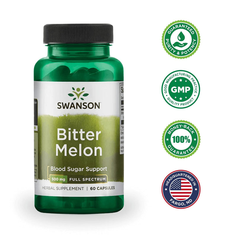 [Australia] - Swanson Full Spectrum Bitter Melon (Momordica) Blood Glucose Support 500 Milligrams 60 Capsules (Pack of 1) 