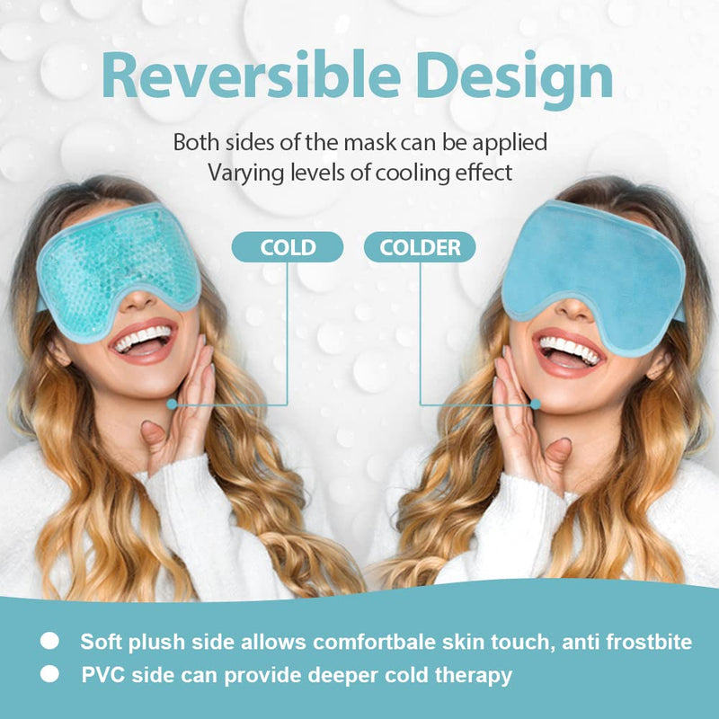 [Australia] - NEWGO Cooling Eye Mask for Puffy Eyes, Reusable Hot Cold Therapy Gel Cold Eye Mask for Migraine, Headache, Dark Circles, Dry Eyes, Swollen Eyes, Sinus Pain, Light Blue 