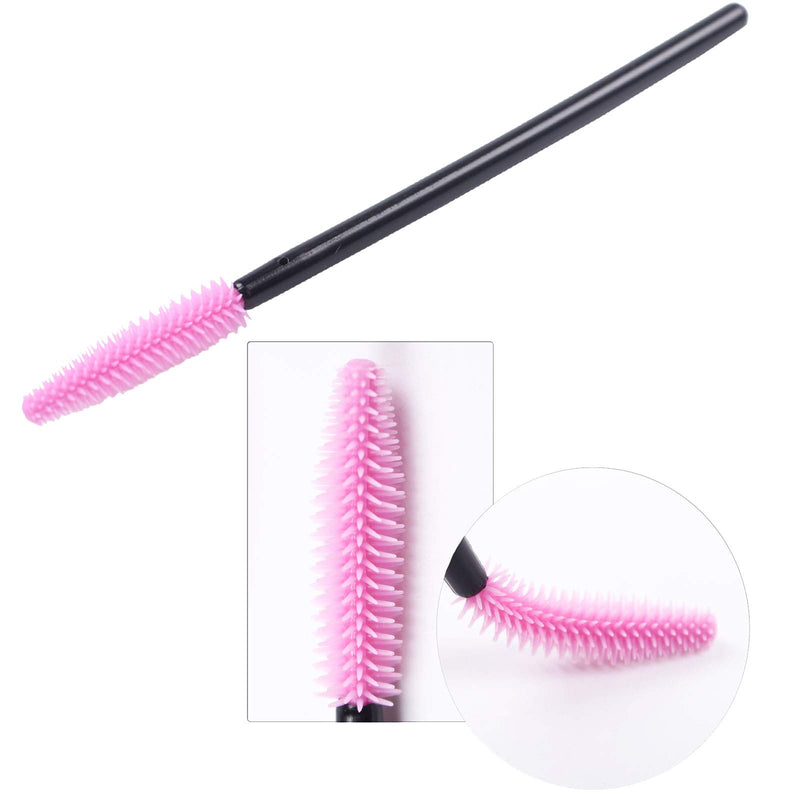 [Australia] - BIHRTC Pack of 100 One-Off Disposable Silicone Eyelash Mascara Brushes Wands Applicator Eyebrow Brush Makeup Tool Kit Set Deep pink 