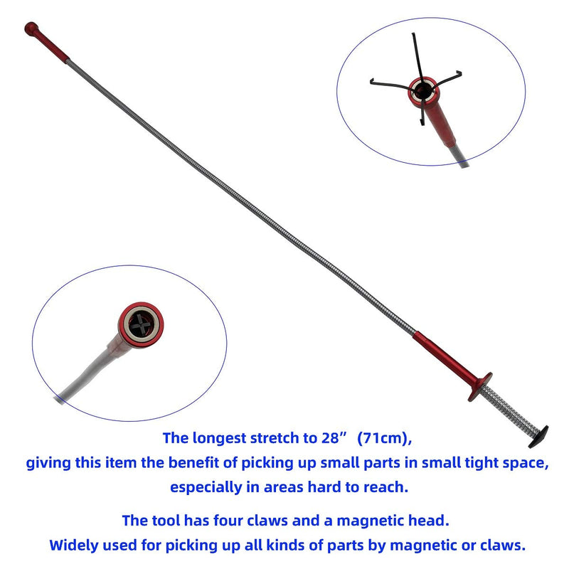 [Australia] - Flexible Claw Pickup Tool with Magnet/28", 2-in-1 Magnetic Pickup Tool, 4-Finger Claw, Rustless Flexible and Stiff Shaft, User-friendly, Versatile Keep its shape 