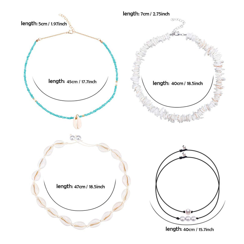 [Australia] - ISWAKI 4/5 Pcs Puka Shell Necklace for Women Men Natural Hawaii Girls Pure Seashell Necklace Choker Unisex Summer Necklace Jewelry Set Adjustable E: 3Pcs Shell Necklace and Pearl Necklace 