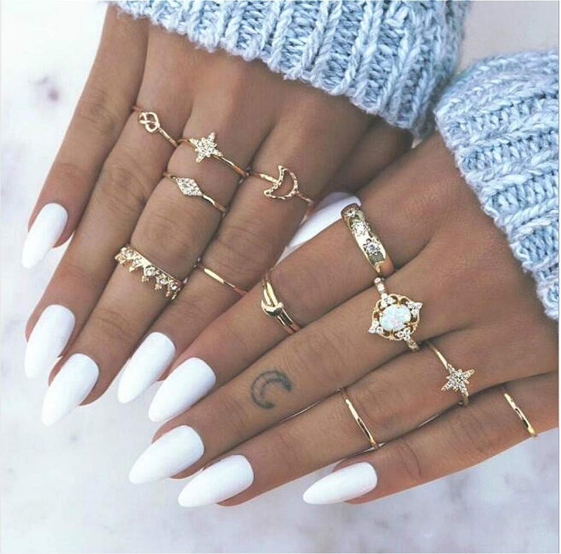 [Australia] - Sither 13 Pcs Women Rings Set Knuckle Rings Gold Bohemian Rings for Girls Vintage Gem Crystal Rings Joint Knot Ring Sets for Teens Party Daily Fesvital Jewelry Gift(style3) 
