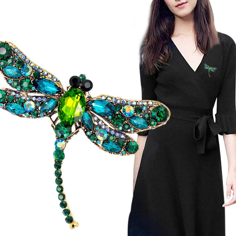 [Australia] - SloveM Crystal Rhinestone Dragonfly Brooch - Enamel Pin Jewelry Birthday Gifts for Women Men Green-01 