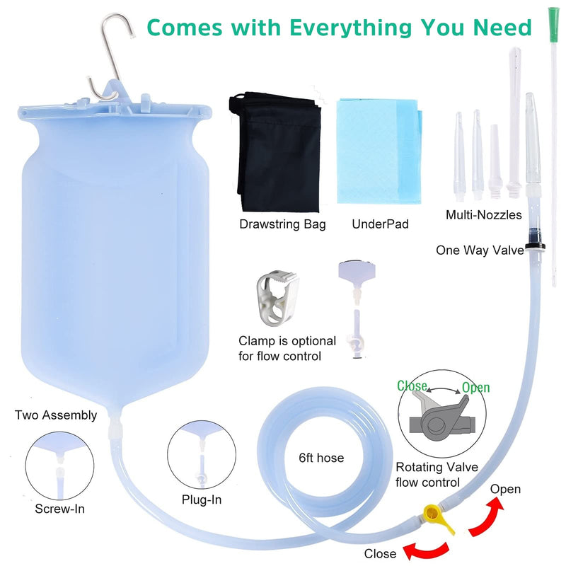 [Australia] - Sealable Silicone Enema Bag Kit 6Pcs Enema Nozzle Tips Colon Tube Replacement for Colon Cleansing Constipation Women Men, Clear Coffee Enema Kit Hot Water Bottle Bucket Douche Bag Backflow Prevention 
