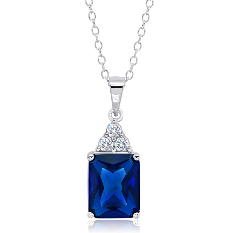 [Australia] - Sterling Silver Simulated Blue and White Sapphire Emerald Cut Pendant Necklace and Stud Earring Jewelry Set 