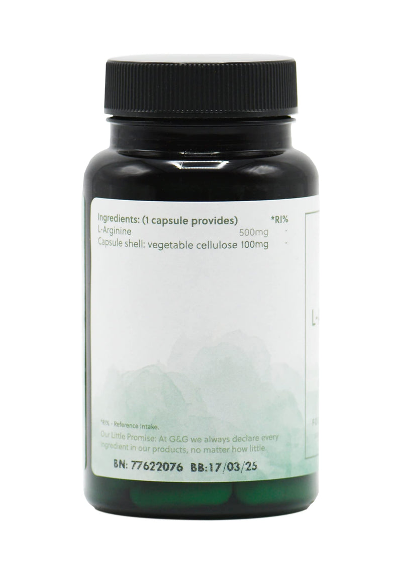 [Australia] - L-Arginine Capsules | 500mg L-Arginine per Capsule | Free Form Amino Acid | 60 Vegan Capsules | G&G Vitamins 