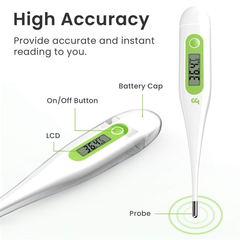 [Australia] - Femometer Digital Thermometers, Oral Thermometer Adults Kids Babies, Accurate Switchable Body Temperature Thermometer, Green 