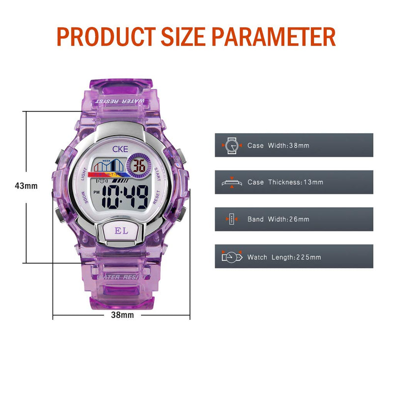 [Australia] - Kids Watch for Boys Girls, Digital Sports Watches for Child with Waterproof Colorful EL Light Stopwatch Alarm Purple 