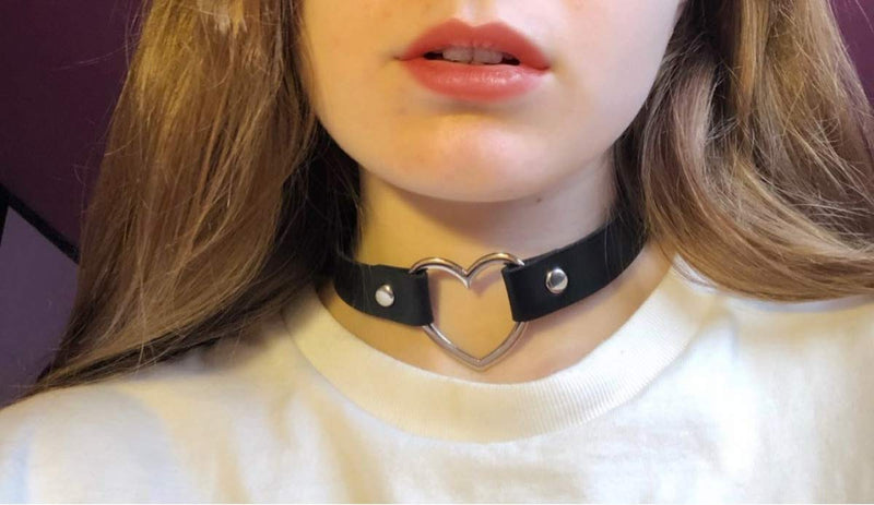 [Australia] - IDB Girls Love Heart Faux Suede/Leather Goth Choker Necklace Strap - Max Length 15" with 3 Set Sizes - Multiple Colors to Choose from Bogan Black 