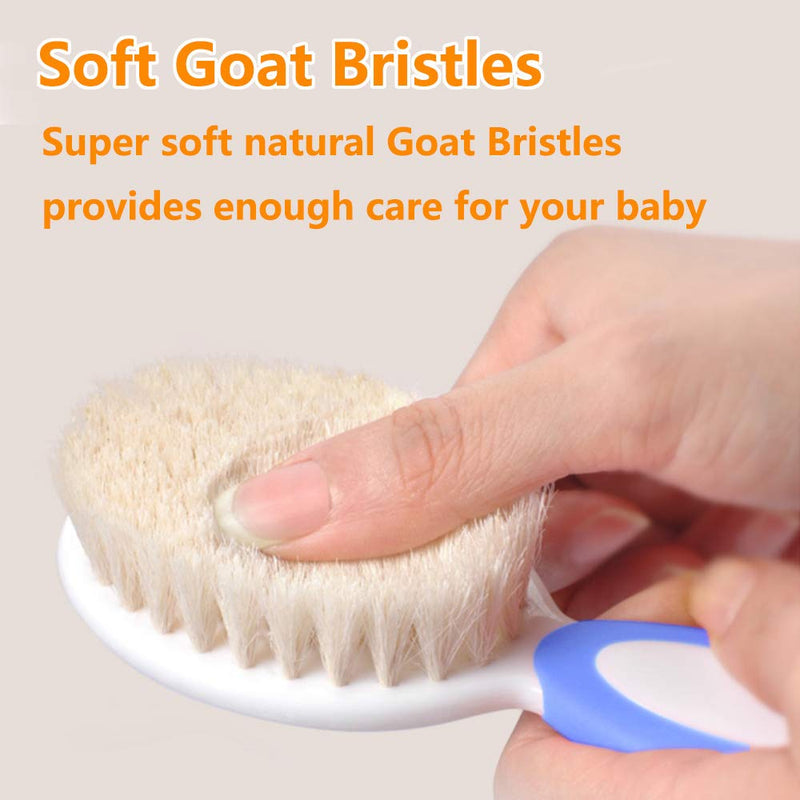 [Australia] - Baby Hair Brush and Comb Set for Newborns & Toddlers | Natural Soft Goat Bristles | Ideal for Cradle Cap | Perfect Baby Registry Gift (Blue) Blue 