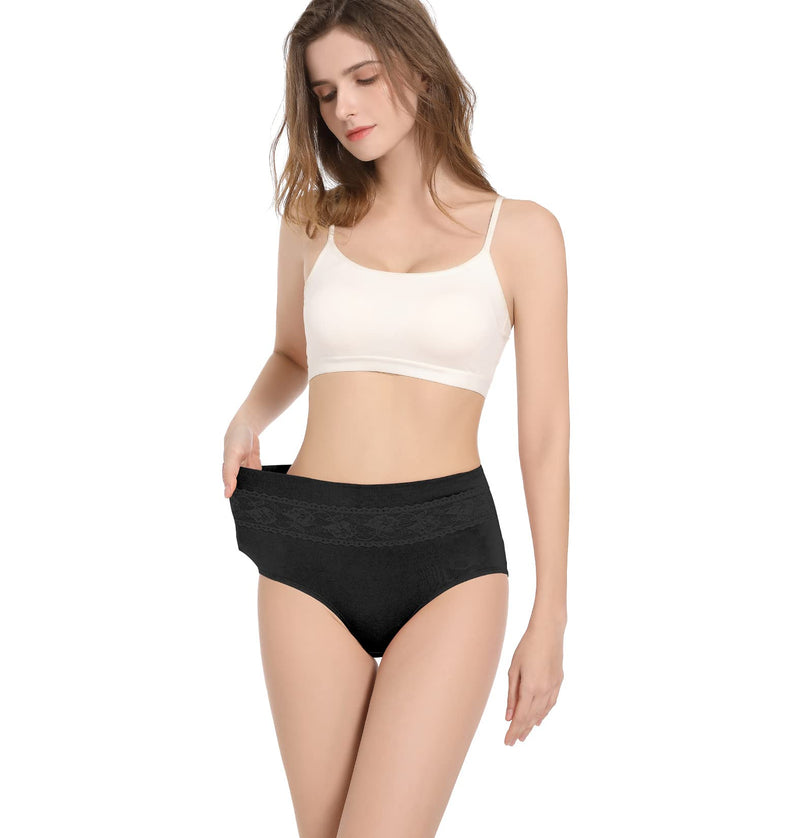 [Australia] - HAVVIS Women's High Waist Knickers Ladies Cotton Briefs Underwear Full Back Coverage Panties Plus Size Multipack Brief 06 - 5 Pack - Black S 