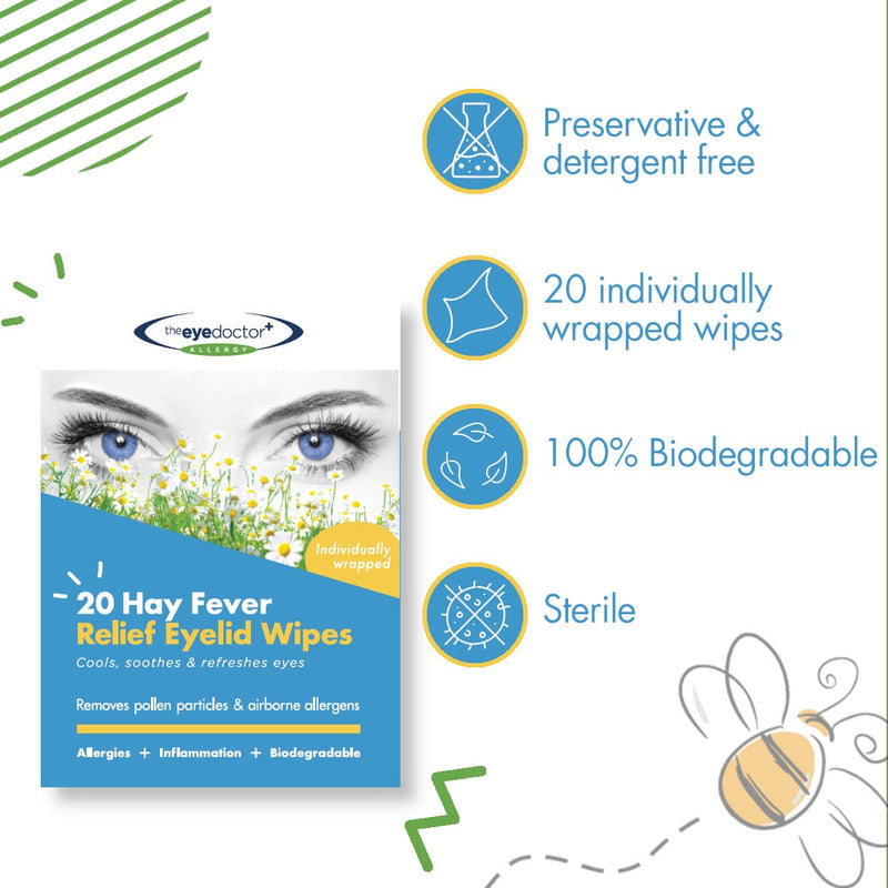 [Australia] - The Eye Doctor Hay Fever Relief Eyelid Wipes - 20x Single Use Eye Wipes for Allergy & Hayfever - Inflammation, Watery Itchy Eyes,White 20 Wipes Allergy Wipes 