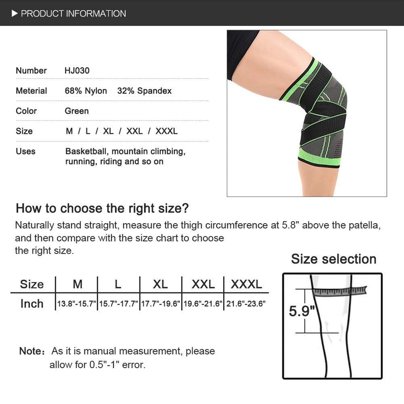 [Australia] - Vitoki Knee Brace for Women Men, 1 Pack Knee Compression Sleeve Knee Support for Sports Workout Weightlifting Basketball Green M 