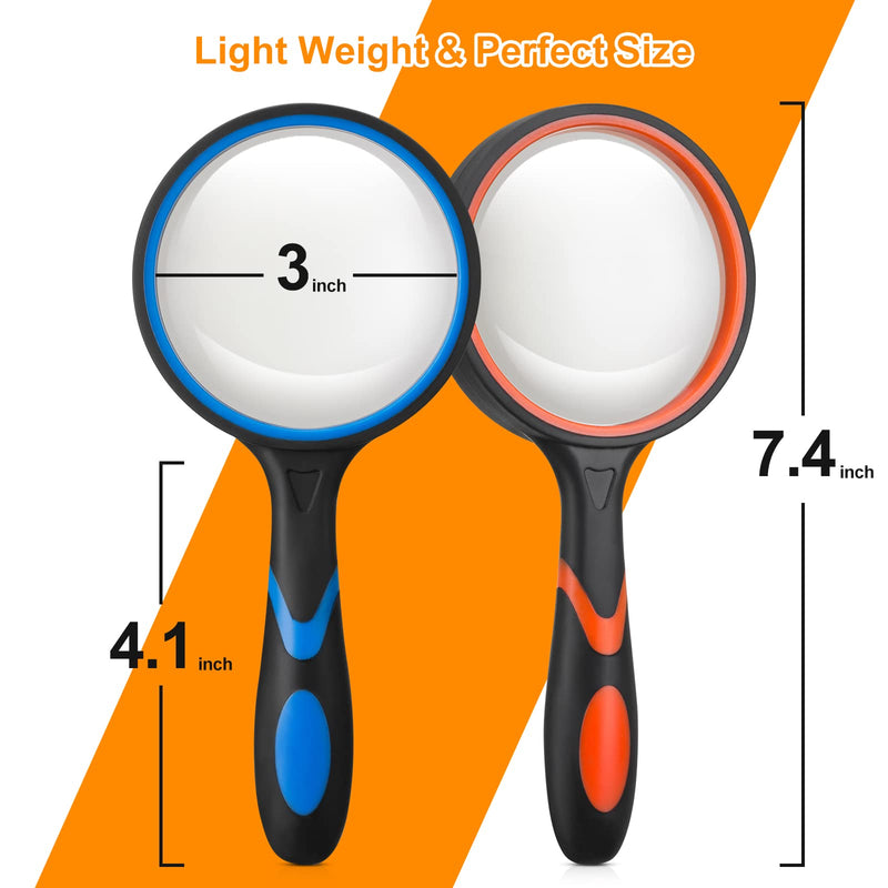 [Australia] - 2PCS Upgrade 10X Magnifying Glass, Large Handheld Magnifier Magnafying. Glasses for Kids/Seniors Reading, 3 Inch Shatterproof Lupa Magnify Glass Lens, Rubber Handle of Perforating Design - Observation 