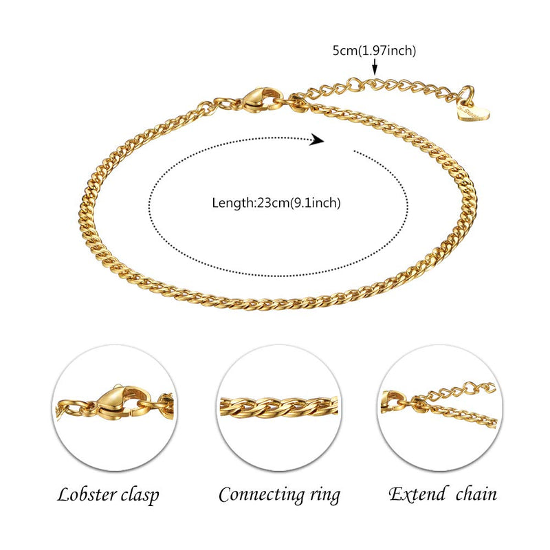 [Australia] - HooAMI Stainless Steel Link Chain Ankle Anklet Adjustable Bracelet for Women and Girls A1-Curb Chain 