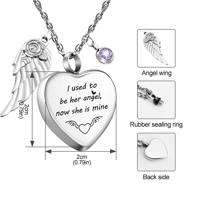 [Australia] - Dletay Heart Cremation Necklace for Ashes Angel Wing Urn Necklace with 12 PCS Birthstones-I Used to be His Angel, Now He/She is Mine I used to be her Angel 