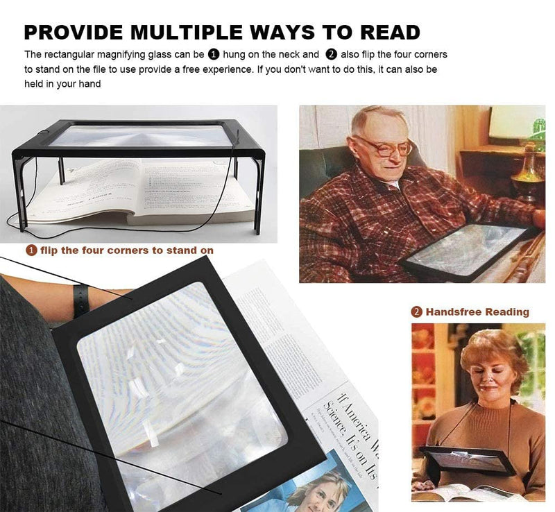 [Australia] - LED Page Magnifier with 12 LED Lights, 3X Large Full Page Magnifying Glass Reading Magnifier, Ideal for Reading Small Prints Low Vision Seniors with Aging Eyes 