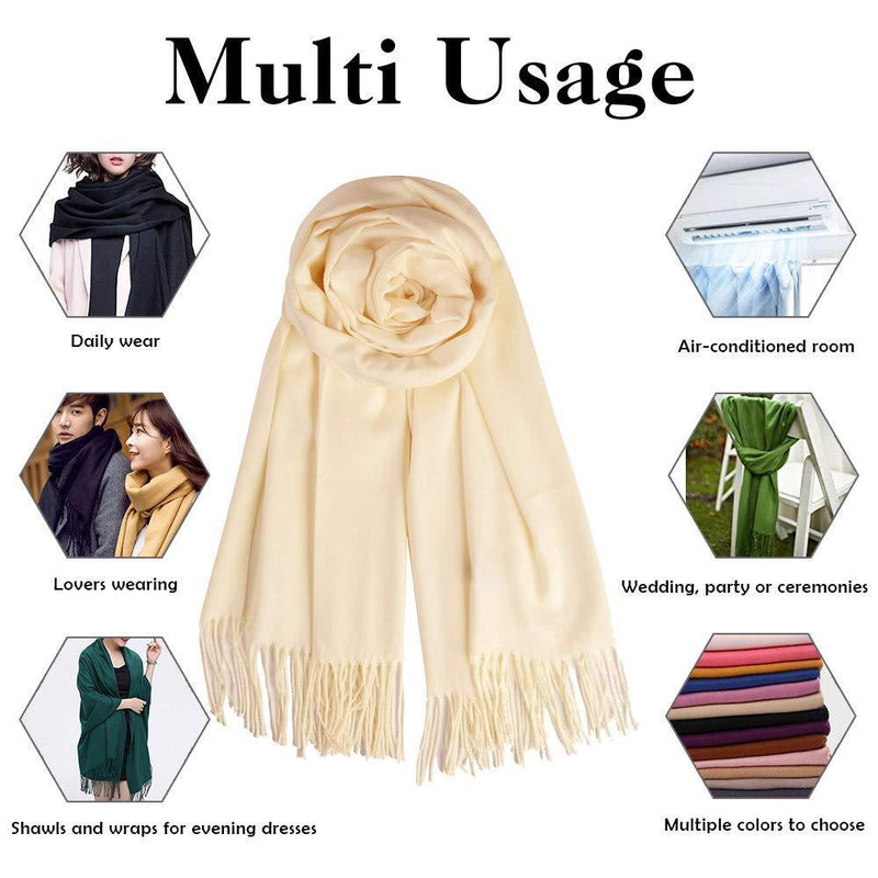 [Australia] - QBSM Womens Large Soft Wedding Evening Pashmina Shawls Wraps Scarfs for Christmas Gifts Light Beige 