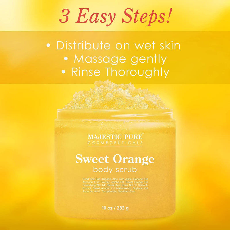 [Australia] - Majestic Pure Sweet Orange Body Scrub - Exfoliates, Moisturizes, and Nourishes Skin, 10 oz 