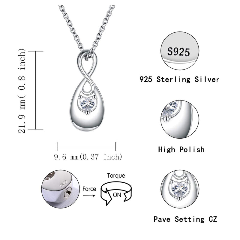 [Australia] - APOTIE Infinity Cremation Jewelry for Ashes 925 Sterling Silver CZ Heart Teardrop Pendant Keepsake Memorial Funeral Urn Women Necklace for Your Everlasting Memories 