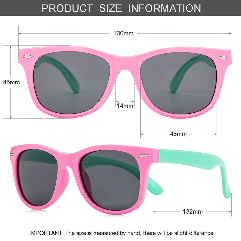 [Australia] - Kids Sunglasses – Polarized TPEE Rubber Flexible Sunglasses for Kids Little Girls Boys Age 3-12 A1 Pink&mintgreen/Grey 48 Millimeters 
