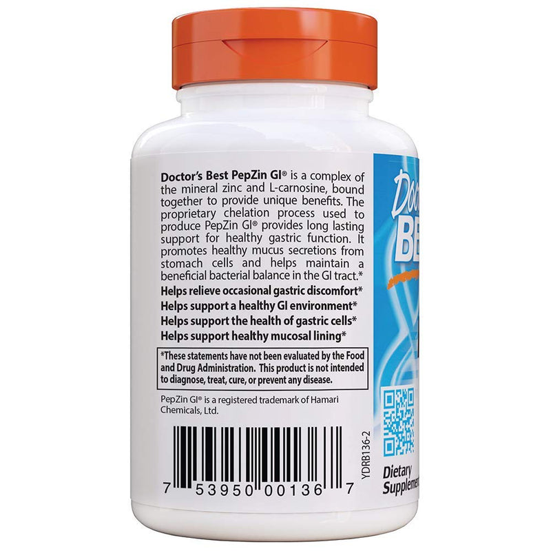 [Australia] - Doctor's Best PepZin GI, Zinc-L-Carnosine Complex, Non-GMO, Vegan, Gluten Free, Soy Free, Digestive Support, 120 Veggie Caps 120 Count (Pack of 1) 
