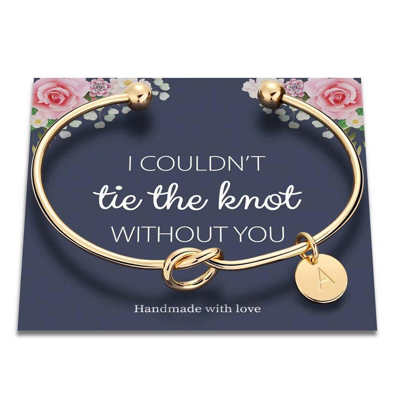 [Australia] - M MOOHAM Bridesmaid Proposal Gifts, Tie The Love Knot Bridesmaid Bracelet with 26 Initials Bridesmaids Gifts for Wedding with Box, Cards A - Gold 