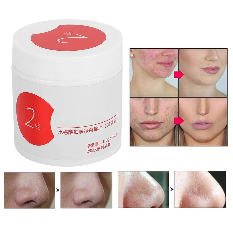 [Australia] - 60pcs 2% Salicylic Acid Cotton Pad, Face Cleaning Repair Wipes for Blackhead Acne Removal Shrink Pores Treatment 