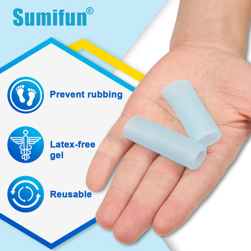 [Australia] - Sumifun Gel Finger Protector, 8 Pcs Silicone Finger Sleeves for Corns, Fingernails Loss, Friction Pain Relief, Blue 
